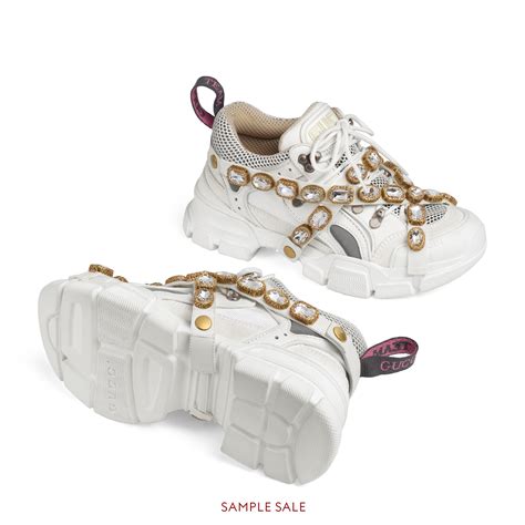 gucci white crystal sneakers|Gucci flashtrek with crystals white.